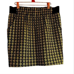 RACHEL Rachel Roy Yellow & Black Printed Skirt w Pockets Elastic Waist Sz Medium